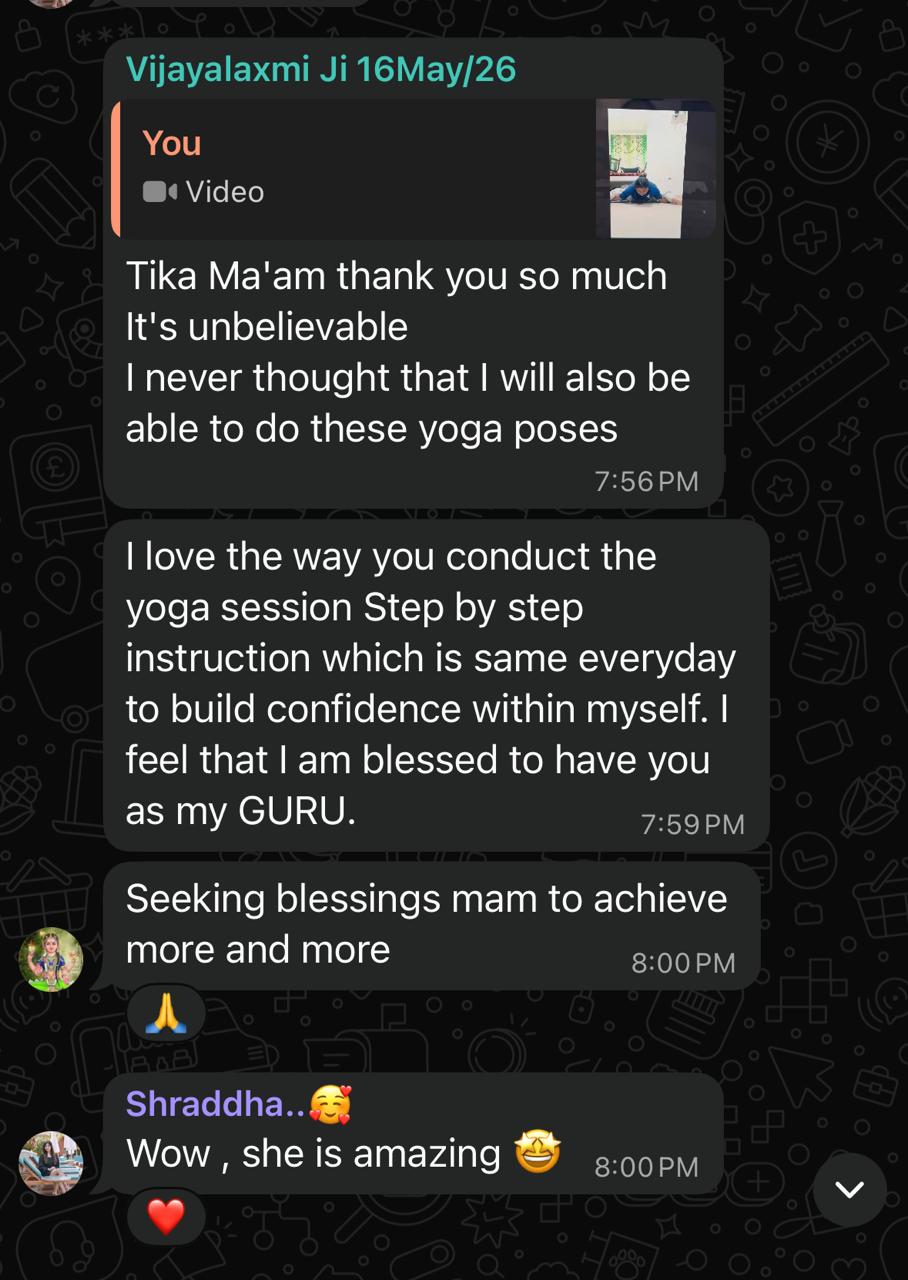 Client message: gratitude for being able to do yoga poses