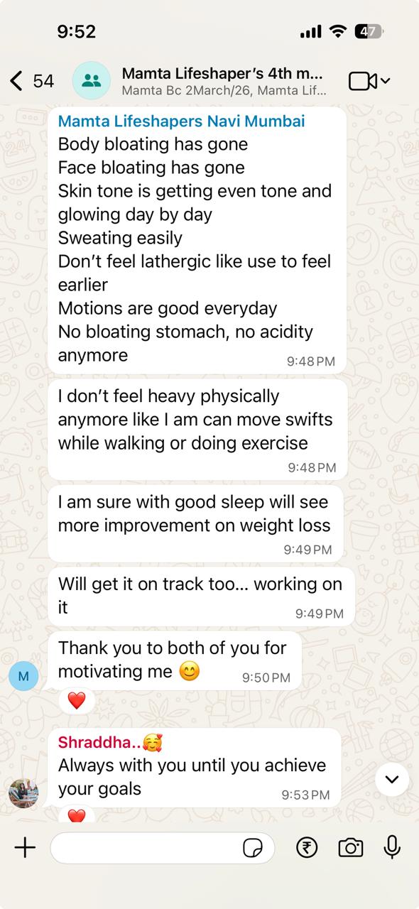 Client message: face and body bloating gone, glowing skin tone
