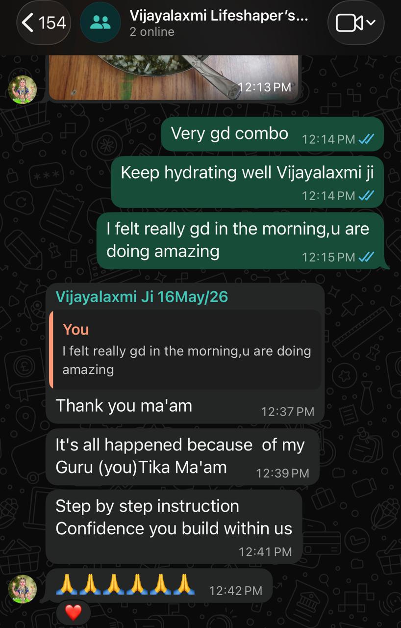 Client message: step-by-step yoga guidance built confidence