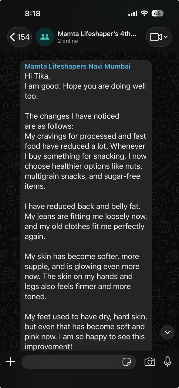 Client message: reduced cravings, fat loss and softer skin